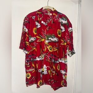 Vibrant Red Car Print Men's Casual Shirt